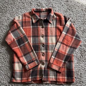 Soft flannel shacket jacket orange plaid L